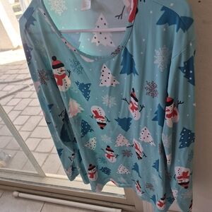 Festive Snowman and Tree Print Top